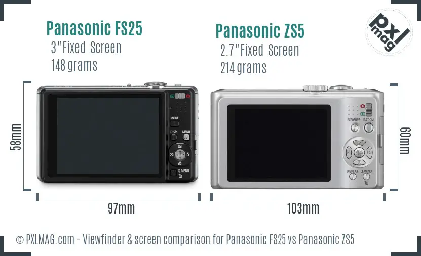 Panasonic FS25 vs Panasonic ZS5 Screen and Viewfinder comparison