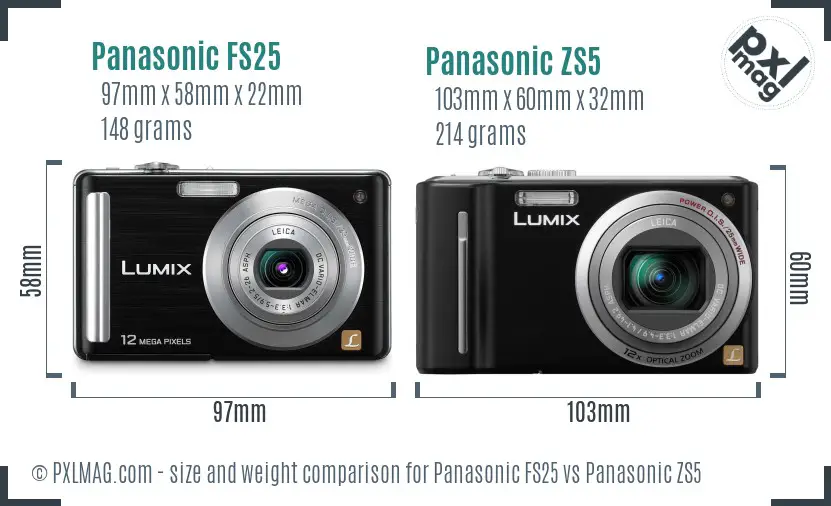 Panasonic FS25 vs Panasonic ZS5 size comparison