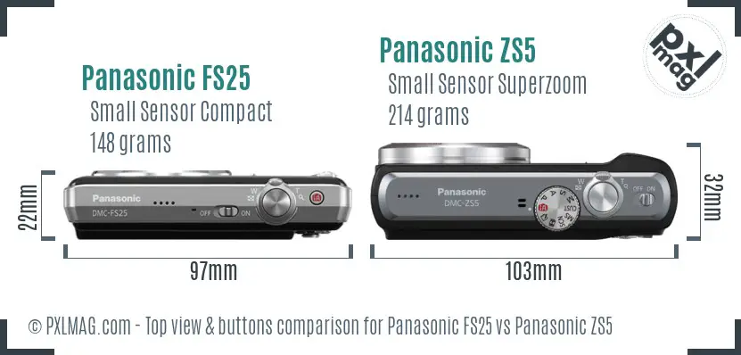 Panasonic FS25 vs Panasonic ZS5 top view buttons comparison
