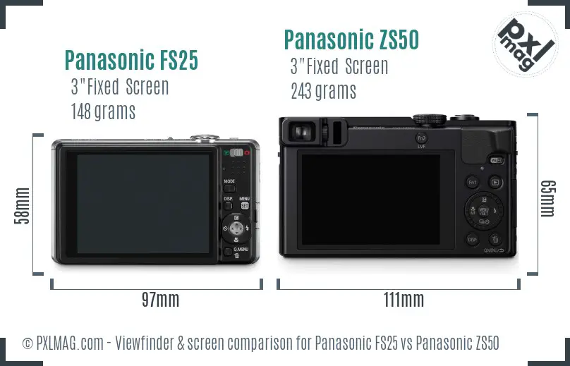 Panasonic FS25 vs Panasonic ZS50 Screen and Viewfinder comparison