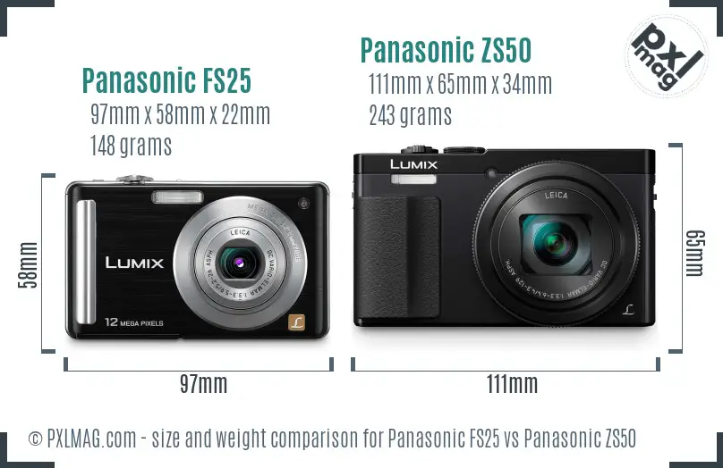 Panasonic FS25 vs Panasonic ZS50 size comparison