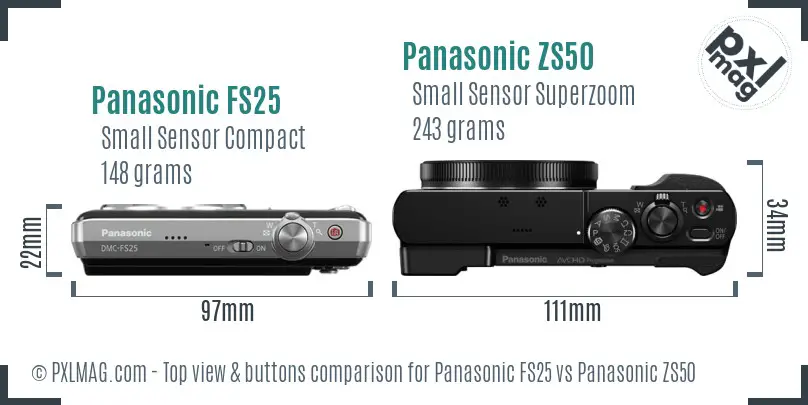 Panasonic FS25 vs Panasonic ZS50 top view buttons comparison