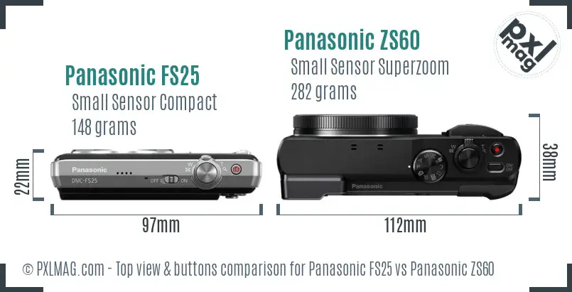 Panasonic FS25 vs Panasonic ZS60 top view buttons comparison