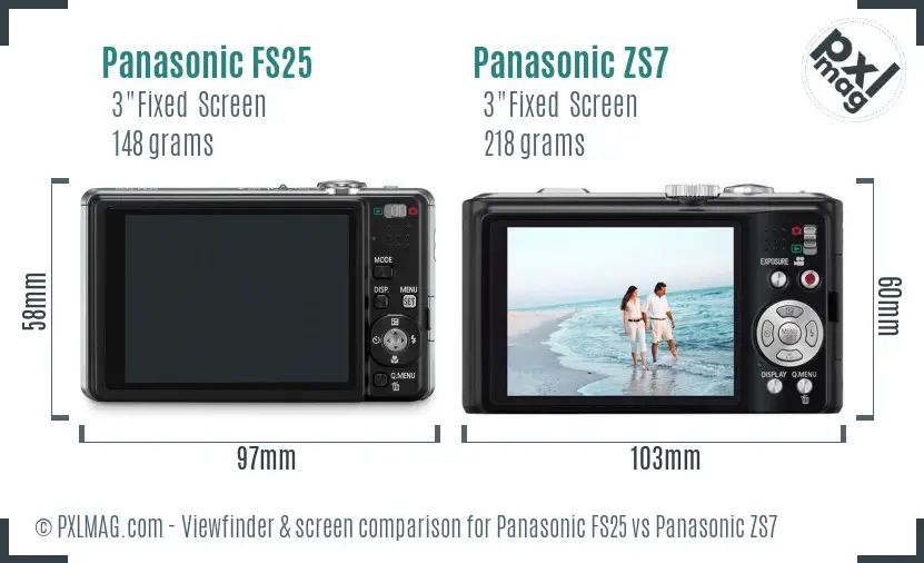 Panasonic FS25 vs Panasonic ZS7 Screen and Viewfinder comparison