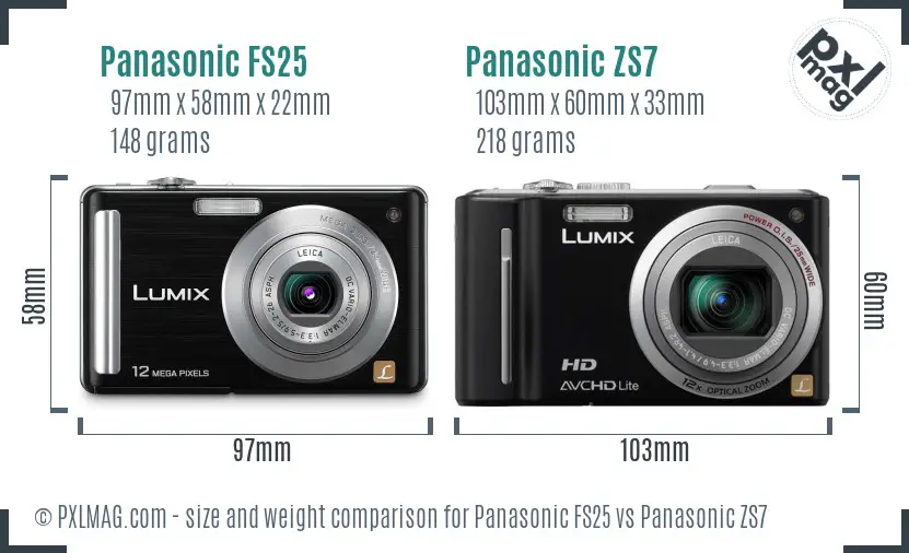 Panasonic FS25 vs Panasonic ZS7 size comparison