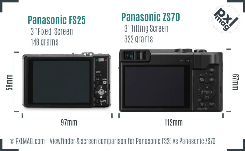 Panasonic FS25 vs Panasonic ZS70 Screen and Viewfinder comparison