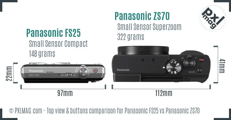 Panasonic FS25 vs Panasonic ZS70 top view buttons comparison