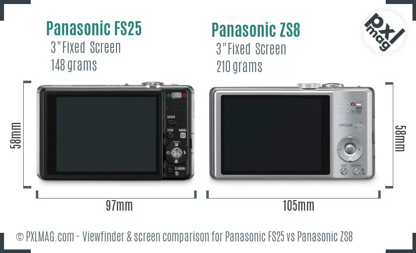 Panasonic FS25 vs Panasonic ZS8 Screen and Viewfinder comparison