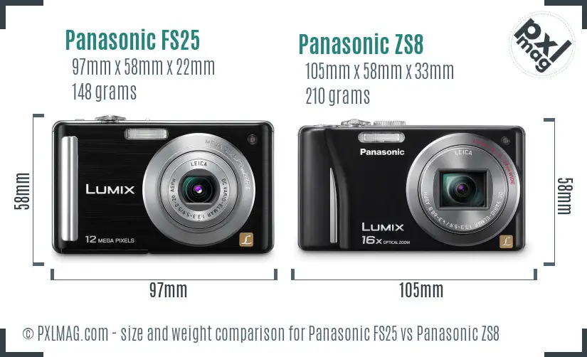 Panasonic FS25 vs Panasonic ZS8 size comparison