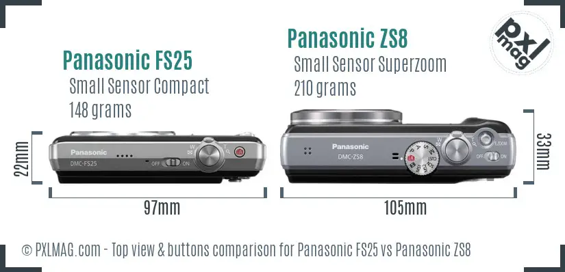 Panasonic FS25 vs Panasonic ZS8 top view buttons comparison
