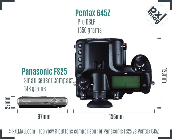 Panasonic FS25 vs Pentax 645Z top view buttons comparison