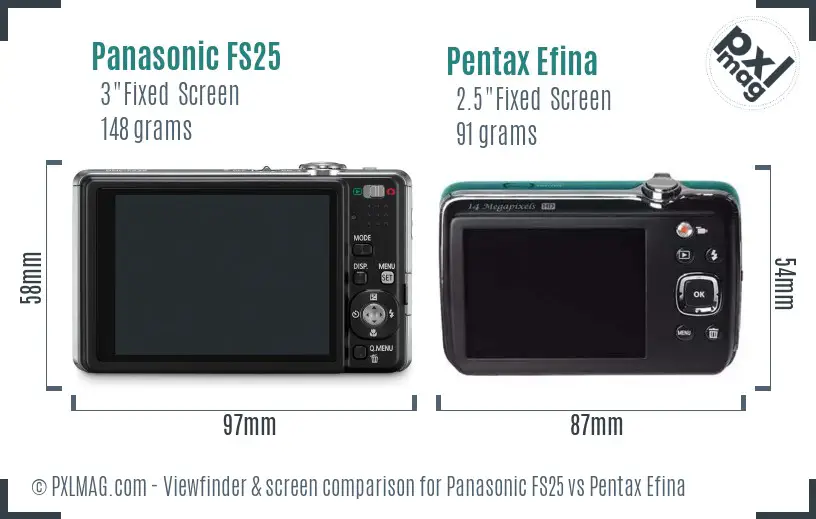Panasonic FS25 vs Pentax Efina Screen and Viewfinder comparison