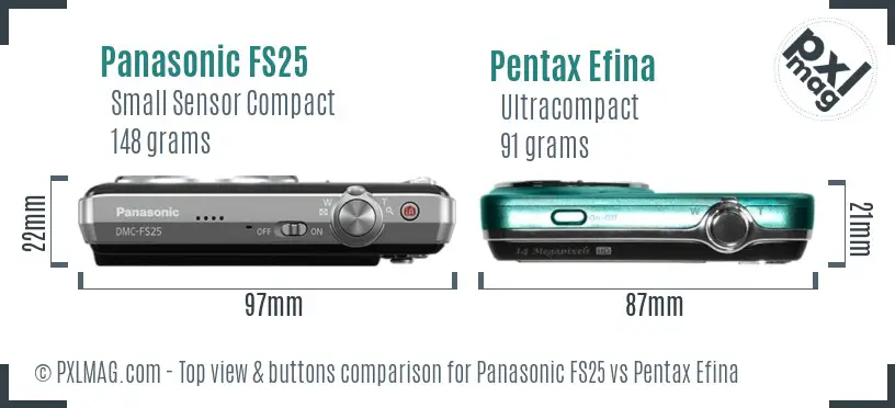 Panasonic FS25 vs Pentax Efina top view buttons comparison