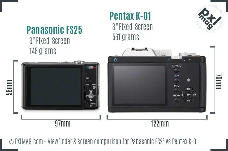 Panasonic FS25 vs Pentax K-01 Screen and Viewfinder comparison