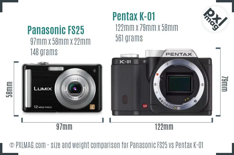 Panasonic FS25 vs Pentax K-01 size comparison