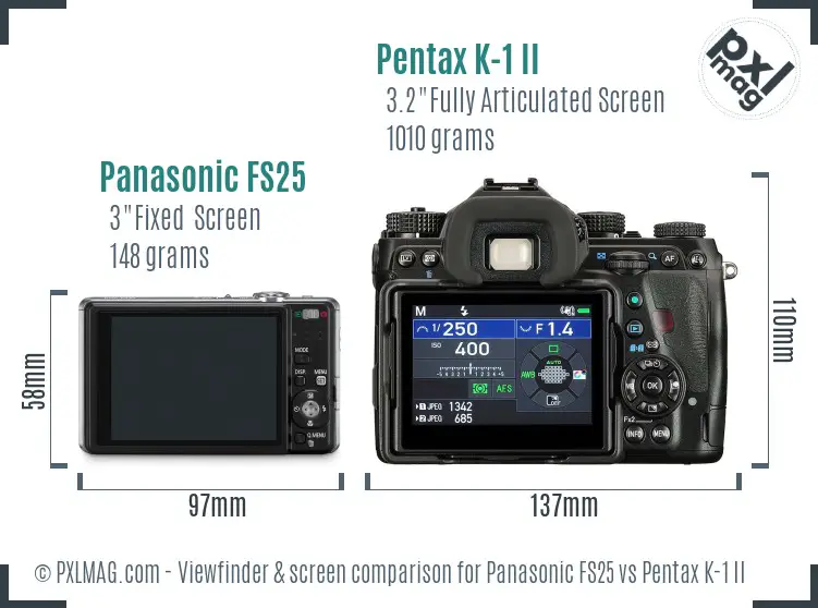 Panasonic FS25 vs Pentax K-1 II Screen and Viewfinder comparison