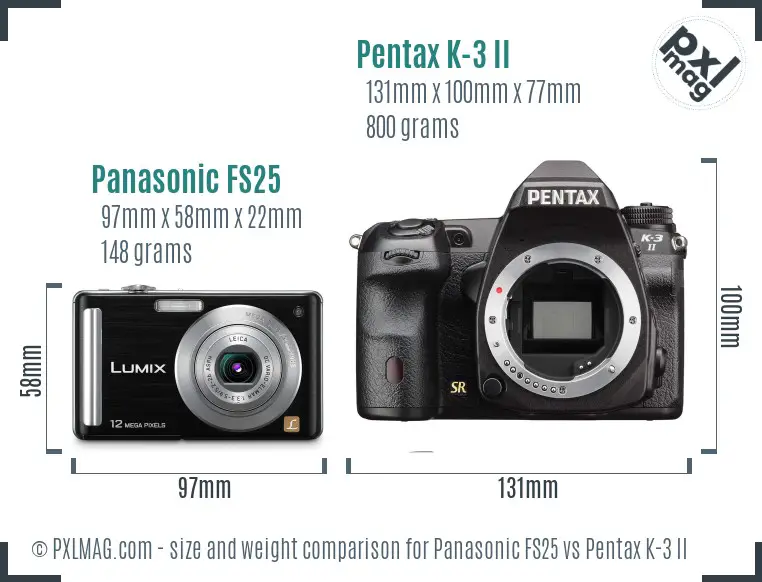 Panasonic FS25 vs Pentax K-3 II size comparison