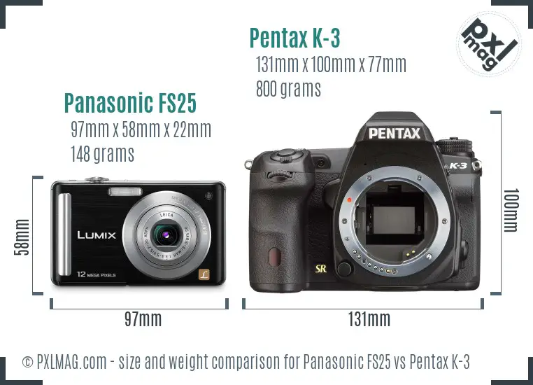 Panasonic FS25 vs Pentax K-3 size comparison