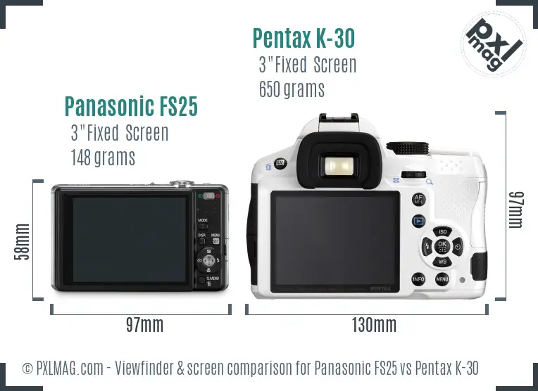 Panasonic FS25 vs Pentax K-30 Screen and Viewfinder comparison