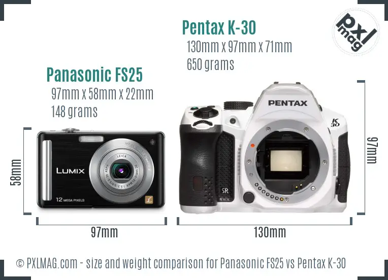 Panasonic FS25 vs Pentax K-30 size comparison