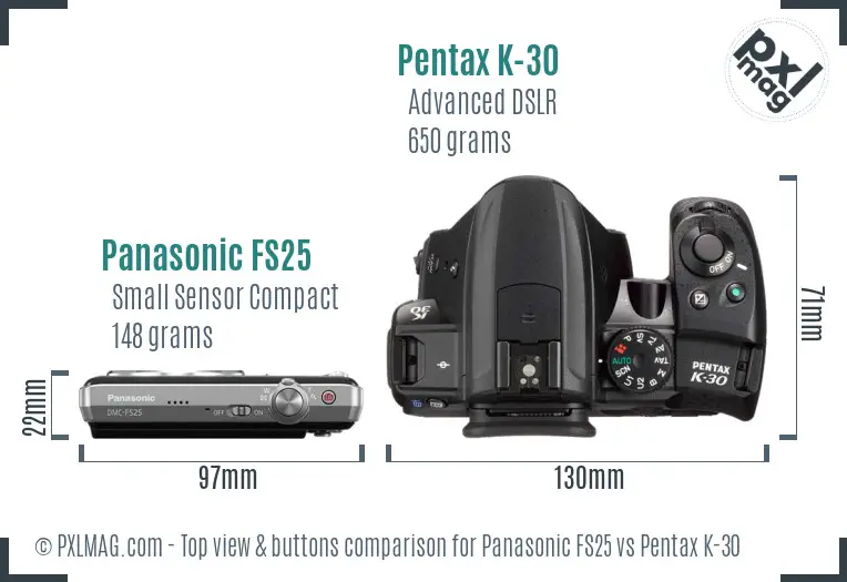 Panasonic FS25 vs Pentax K-30 top view buttons comparison