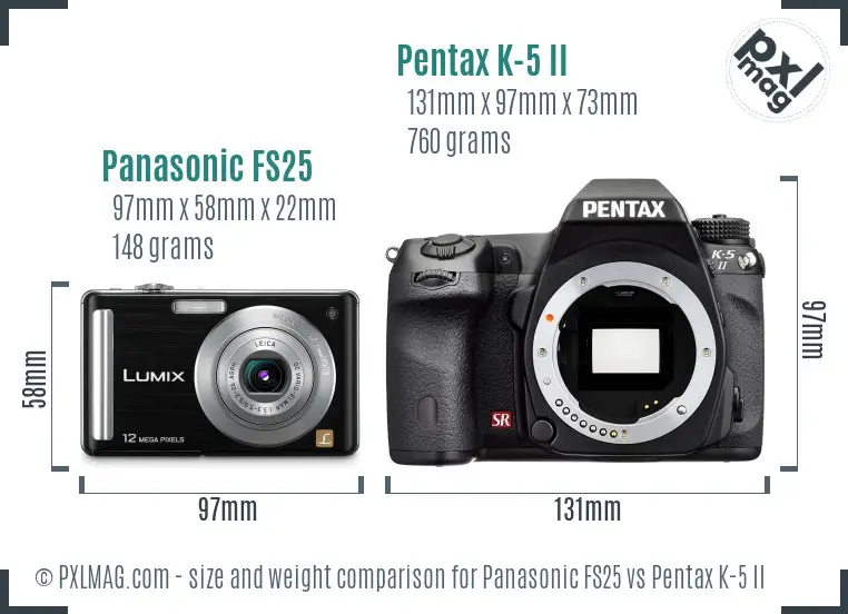 Panasonic FS25 vs Pentax K-5 II size comparison