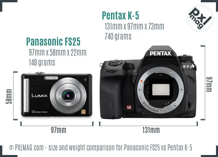 Panasonic FS25 vs Pentax K-5 size comparison