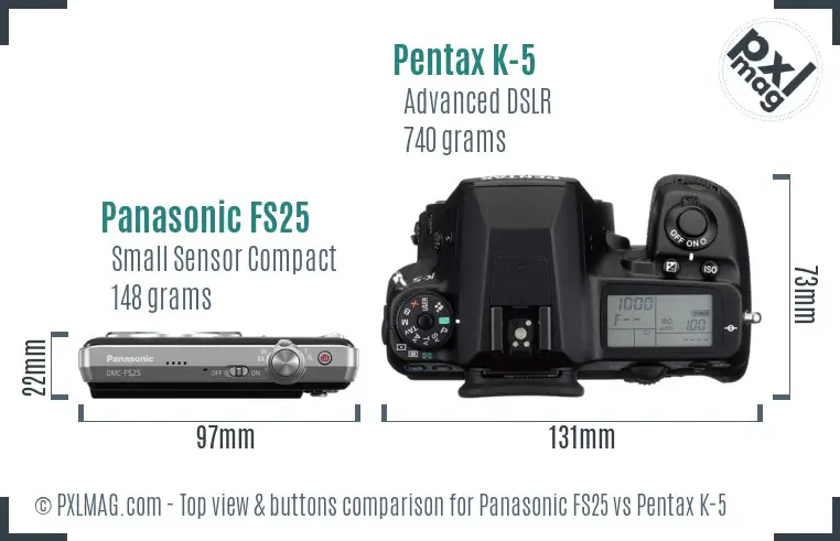 Panasonic FS25 vs Pentax K-5 top view buttons comparison
