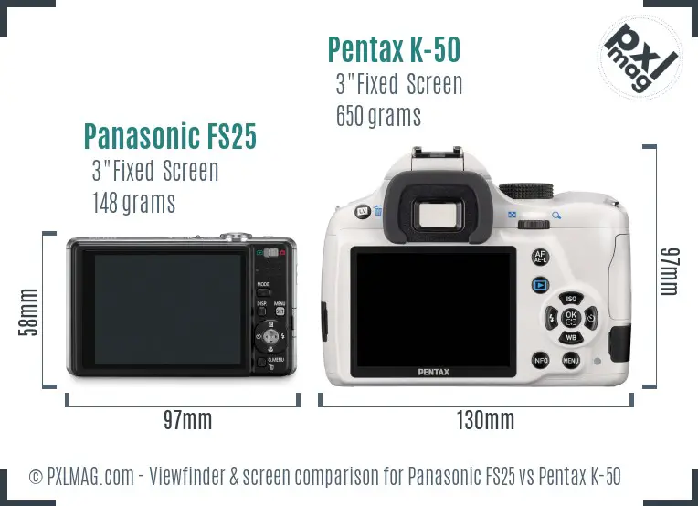 Panasonic FS25 vs Pentax K-50 Screen and Viewfinder comparison