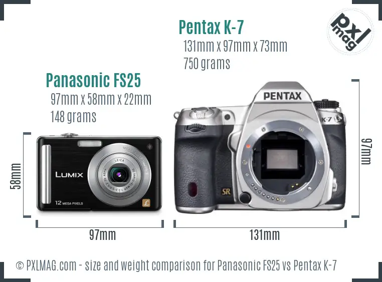 Panasonic FS25 vs Pentax K-7 size comparison
