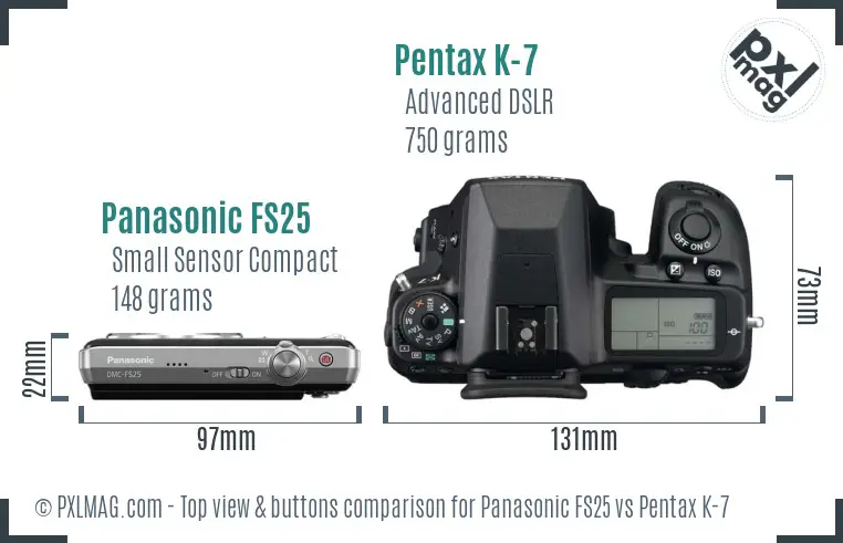 Panasonic FS25 vs Pentax K-7 top view buttons comparison