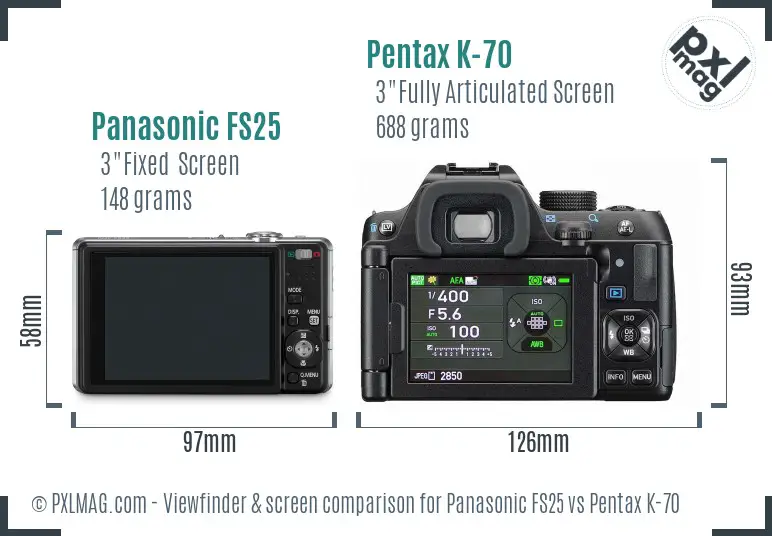 Panasonic FS25 vs Pentax K-70 Screen and Viewfinder comparison