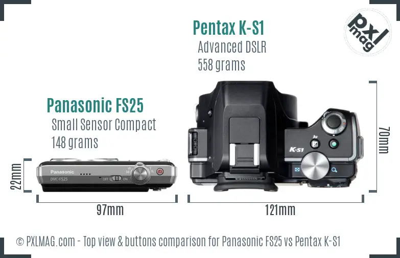 Panasonic FS25 vs Pentax K-S1 top view buttons comparison