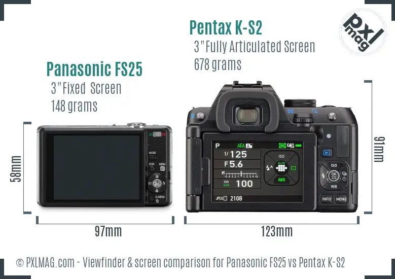 Panasonic FS25 vs Pentax K-S2 Screen and Viewfinder comparison