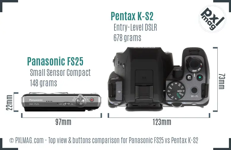 Panasonic FS25 vs Pentax K-S2 top view buttons comparison