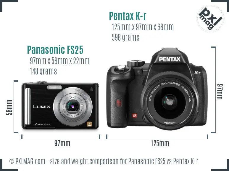 Panasonic FS25 vs Pentax K-r size comparison