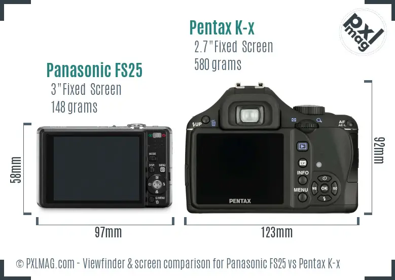 Panasonic FS25 vs Pentax K-x Screen and Viewfinder comparison
