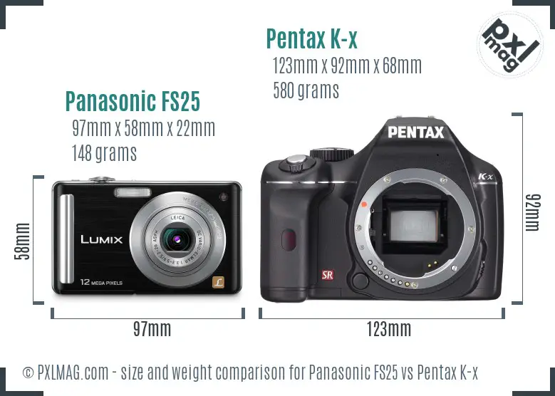 Panasonic FS25 vs Pentax K-x size comparison