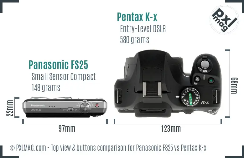 Panasonic FS25 vs Pentax K-x top view buttons comparison