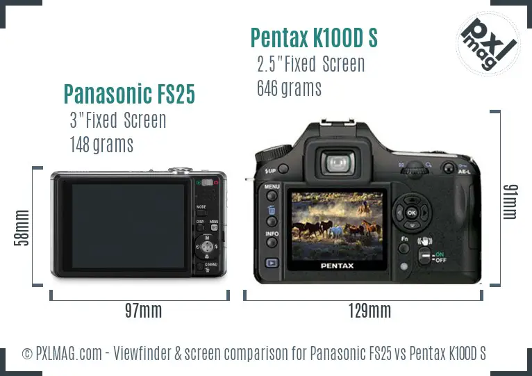 Panasonic FS25 vs Pentax K100D S Screen and Viewfinder comparison