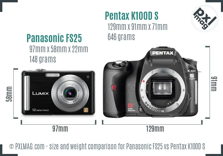 Panasonic FS25 vs Pentax K100D S size comparison