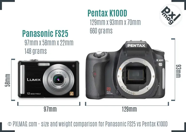 Panasonic FS25 vs Pentax K100D size comparison