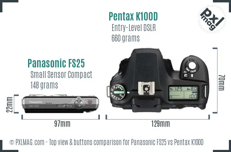 Panasonic FS25 vs Pentax K100D top view buttons comparison