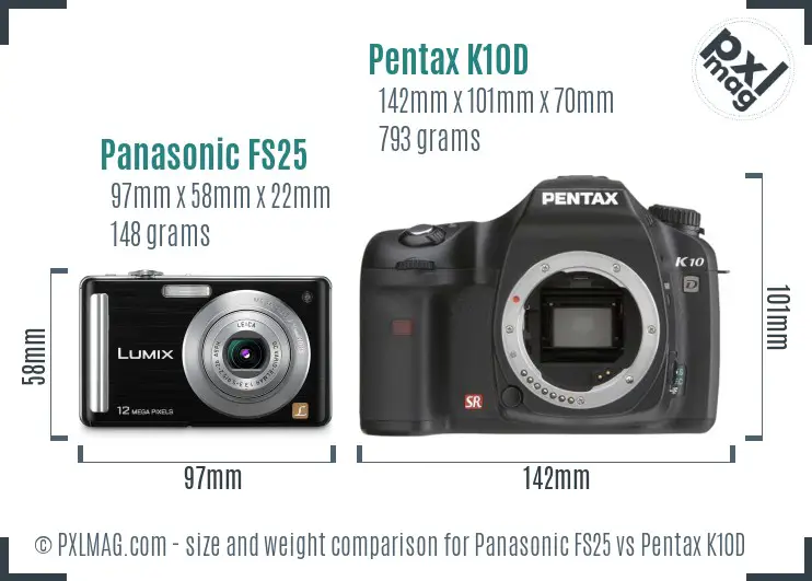 Panasonic FS25 vs Pentax K10D size comparison