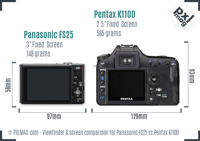 Panasonic FS25 vs Pentax K110D Screen and Viewfinder comparison