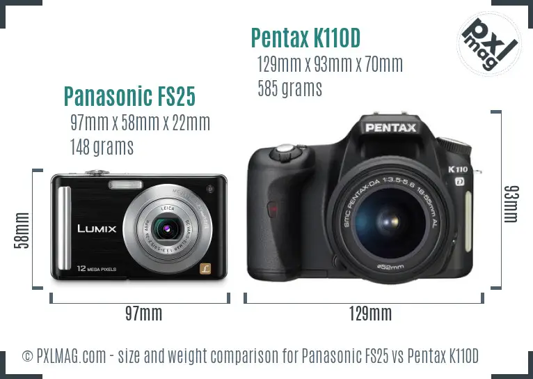 Panasonic FS25 vs Pentax K110D size comparison