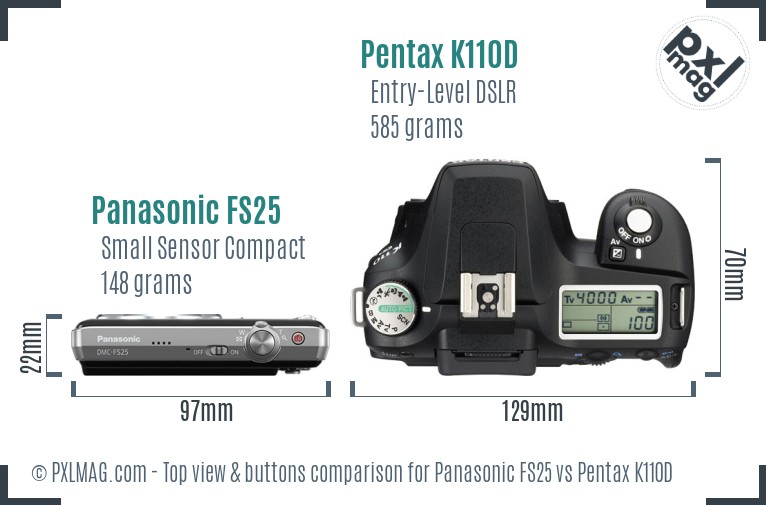 Panasonic FS25 vs Pentax K110D top view buttons comparison