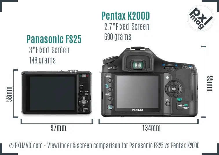 Panasonic FS25 vs Pentax K200D Screen and Viewfinder comparison