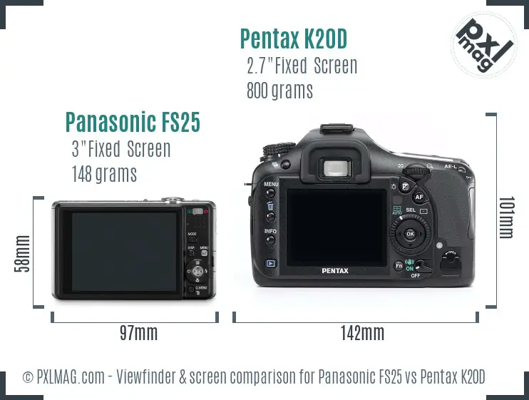 Panasonic FS25 vs Pentax K20D Screen and Viewfinder comparison