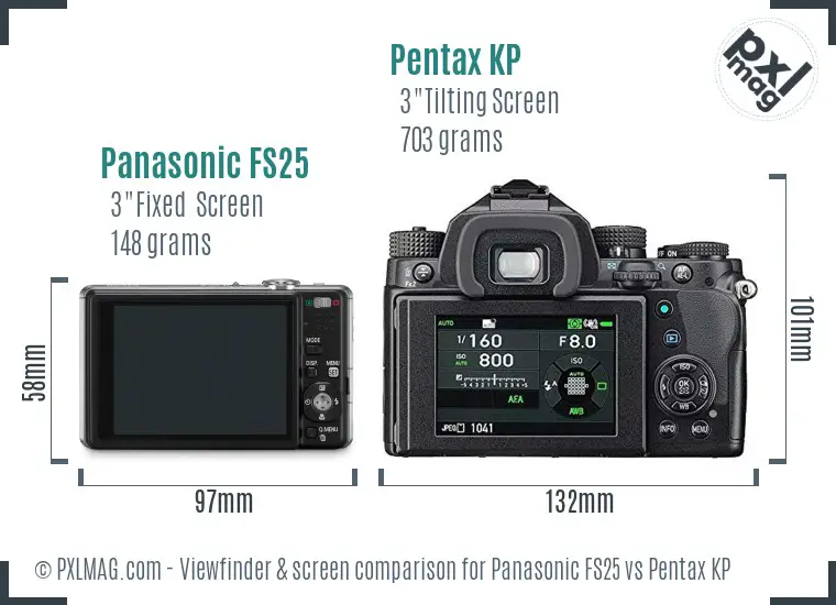 Panasonic FS25 vs Pentax KP Screen and Viewfinder comparison